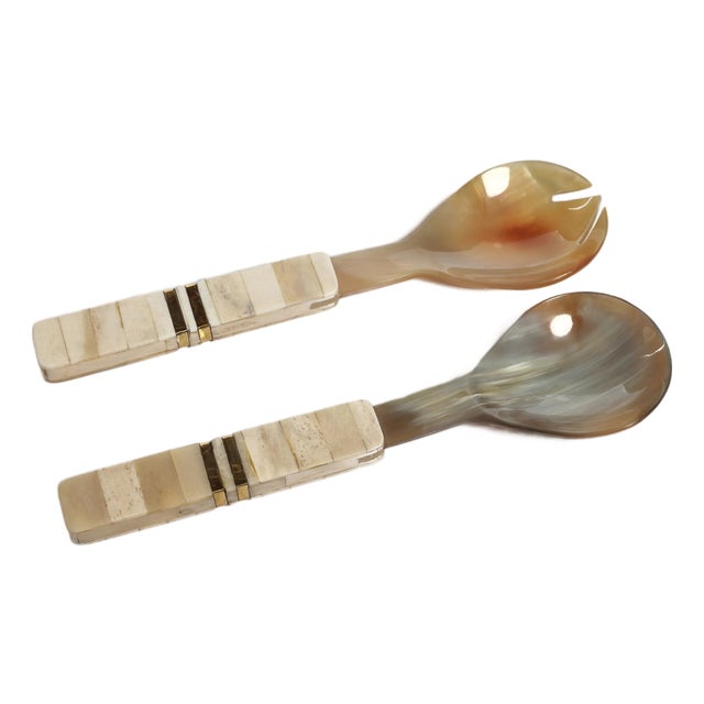 Matteo Horn Salad Server Set with Bone Handle For Sale