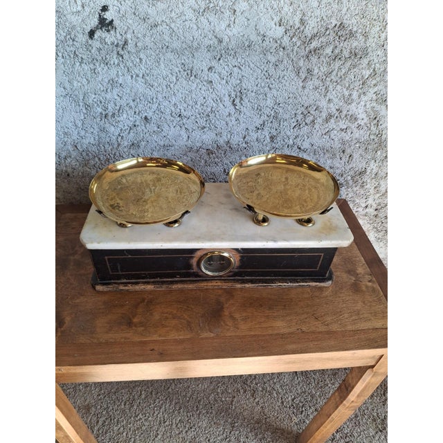 19th Century Napoleon III Trade Scale in Brass and Marble For Sale - Image 10 of 11