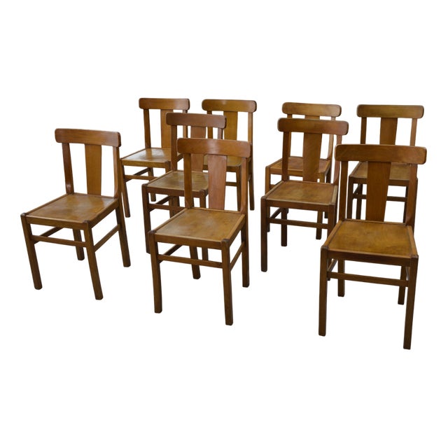 Vintage Beech Bistro Chairs, 1950s, Set of 10 For Sale