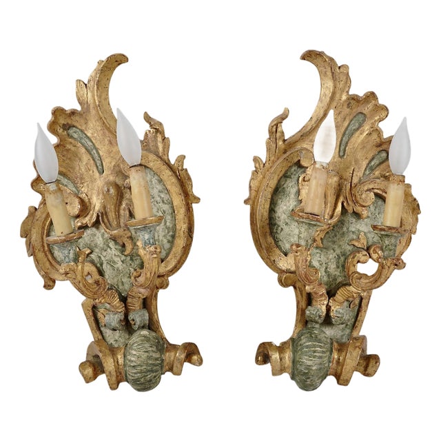 18th Century Italian Giltwood Sconces - Pair For Sale