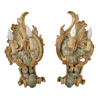 Pair 18th Century Italian Giltwood Sconces For Sale