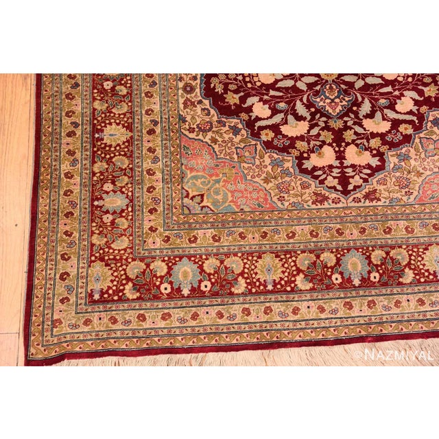1900 - 1909 Nazmiyal Collection 1900s Floral Antique Persian Silk Tabriz Area Rug For Sale - Image 5 of 5
