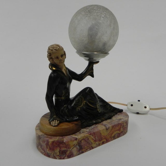 Art Deco Desk Lamp with Woman and Globe, 1920s For Sale - Image 6 of 18