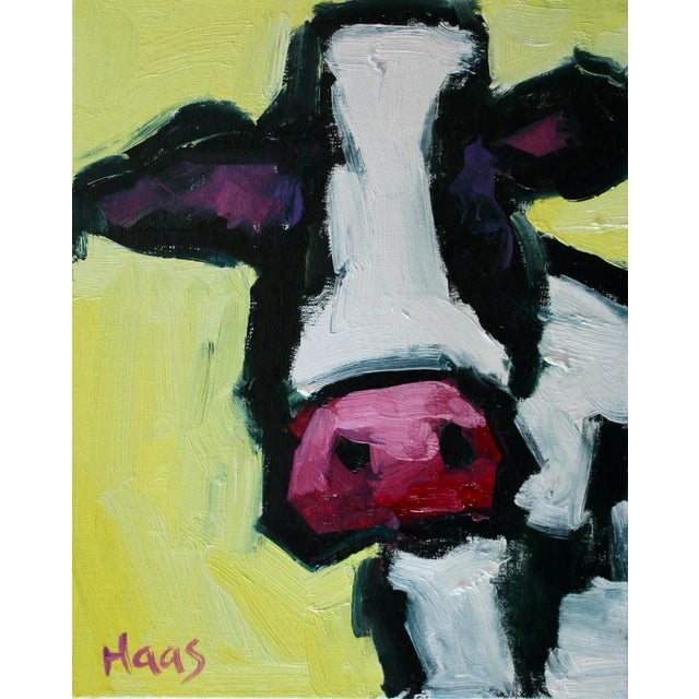 Abstract Cow With Yellow Original Oil Painting For Sale