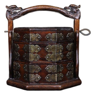 Chinese Rosewood Octagonal Multi-Tier Carry Box For Sale