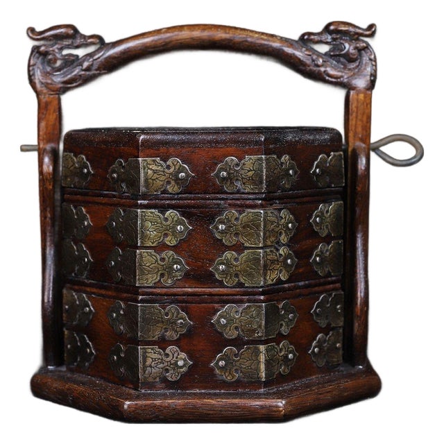 Chinese Rosewood Octagonal Multi-Tier Carry Box For Sale