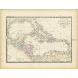 Antique Map of the Antilles in the Caribbean, 1875 For Sale