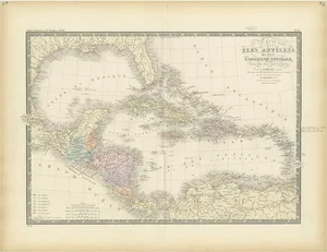 Antique Map of the Antilles in the Caribbean, 1875