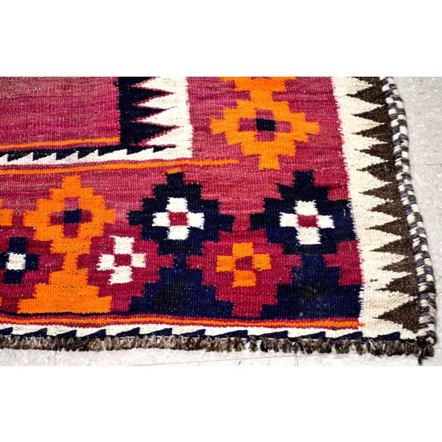 Vintage Afghan Tribal Hand Made Organic Wool Natural Color Kilim,4'2"x4'5" For Sale - Image 4 of 5