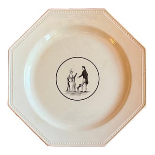 Antique 19th Century French Montereau Creamware Octagonal Plate Decorated With Silhouettes For Sale