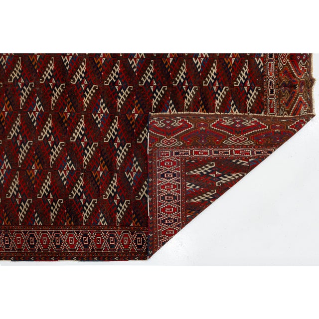 Traditional Antique Turkmen Yamoud Wool Rug With Diamond Lattice and Eagle Motif Borders For Sale - Image 3 of 12