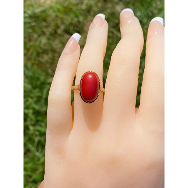 Gold The Coconut Creek: Antique Turn of The Century Mediterranean Coral Ring For Sale - Image 8 of 10