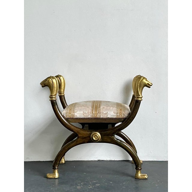 Vintage Egyptian Revival Gilt Ram’s Head Curule Seat For Sale - Image 15 of 15