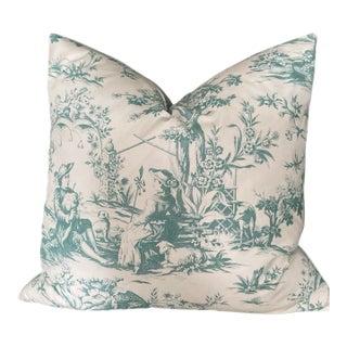 Custom Made Cowtan & Tout Aqua Toile With Kravet Cotton Velvet Backing Plush Down Insert Pillow For Sale