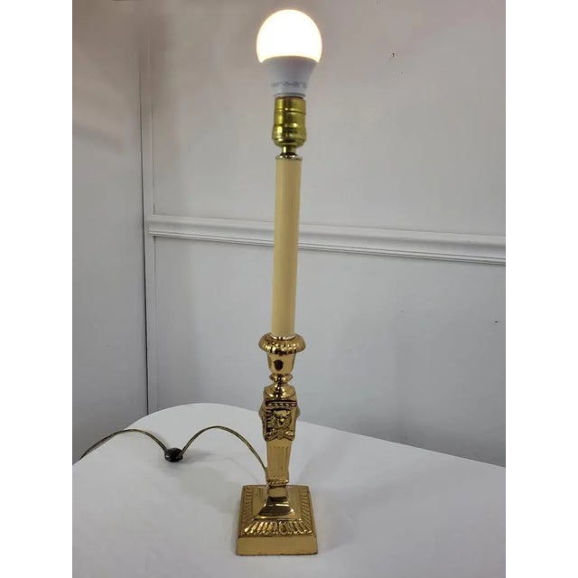 Vintage Brass Lion Motif Candle Stick Lamp Gold Desk, Accent or Table Light Standard bulb and needs a clip on shade or a...