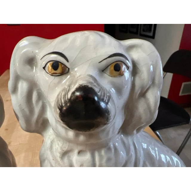 White Pair of Antique Decorated Staffordshire Dogs, Circa 1860's For Sale - Image 8 of 15