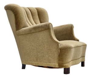 Vintage Danish Lounge Chair in Green Furniture Velour and Oak, 1960s