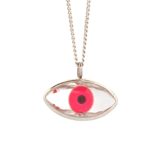 Metal Red Evil Eye Pendant Positive Energy Sterling Silver Necklace For Sale - Image 7 of 7