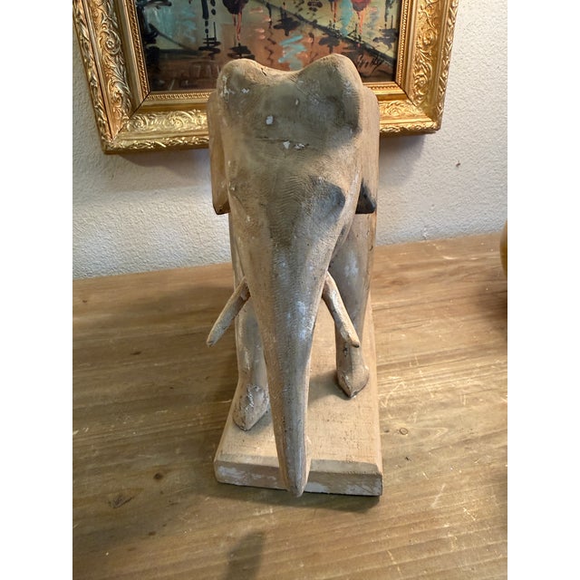 Hand Carved Antique Wooden Elephant Sculpture For Sale - Image 4 of 10
