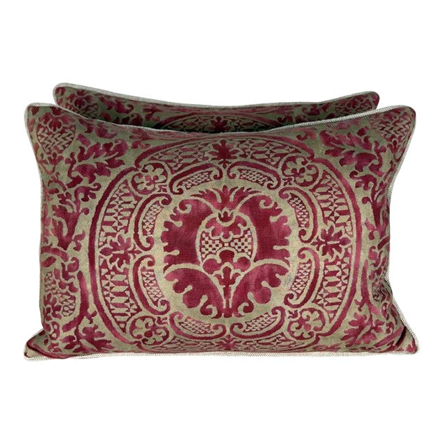 Pair of Exceptional Fortuny Textile Pillows From 1940s Italian Villa Draperies For Sale