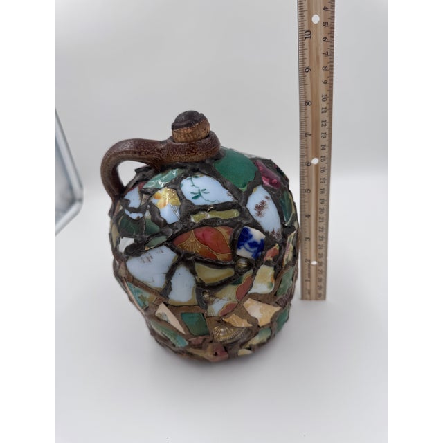 Wood Antique Memory Jug on Salt Glazed Jug With Porcelain Shards | Folk Art Stoneware For Sale - Image 7 of 7