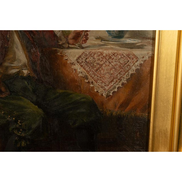 Brick Red Antique German Genre Oil Painting Portrait Cavalier Drinking Wine by Albert Friedrich Schroder, 1899 For Sale - Image 8 of 14