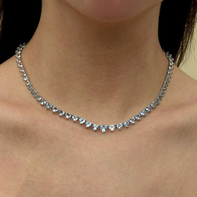 Metal Nina Zhou 20.40ct Heart Aquamarine Riviera Graduated Tennis Necklace in 14k White Gold For Sale - Image 7 of 7