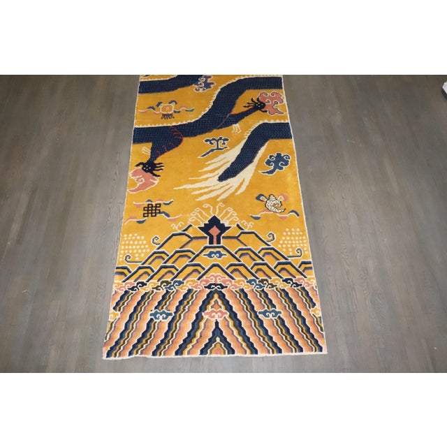 Yellow Tibetan Vintage Dragon Pillar Runner - 4'5" x 17' For Sale - Image 4 of 14