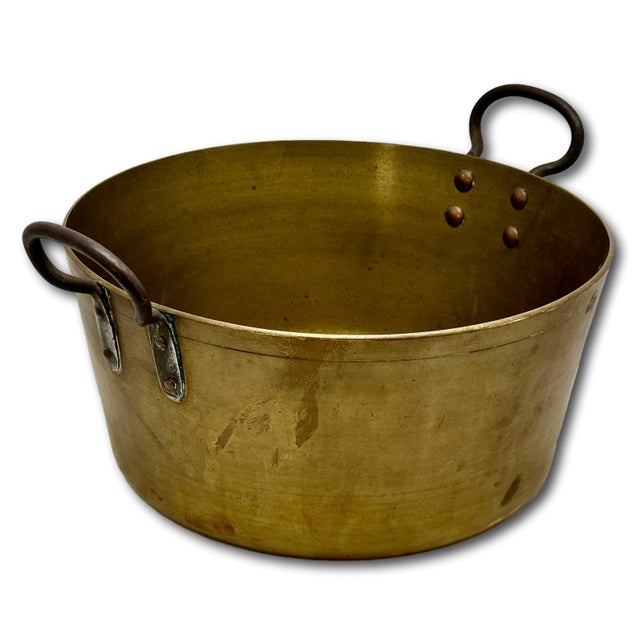 Very Large Mid 1800s Antique Heavy Brass & Hand Wrought Iron Hearth or Stove Top Cooking Pot 18 Inches Long! For Sale - Image 13 of 18