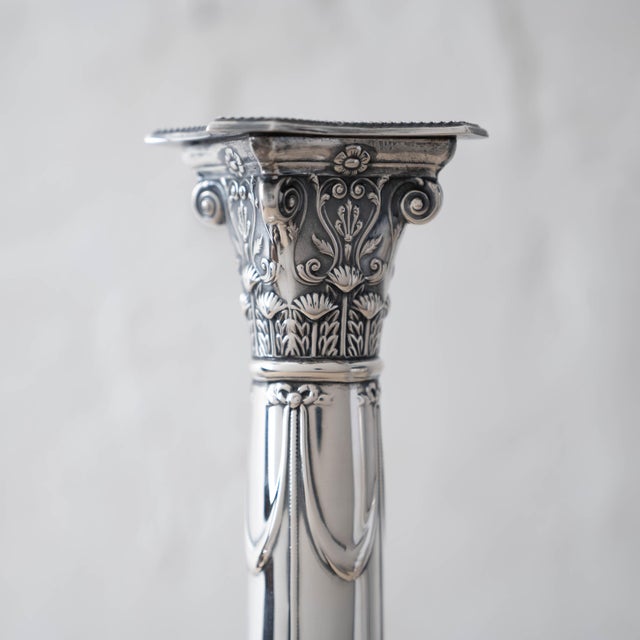 Silver Hawksworth, Eyre & Co LTD Georgian Sterling Silver Candlesticks, Sheffield 1905 For Sale - Image 8 of 10