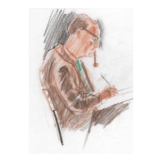 1980s Peter Reid Pastel of Man With Pipe For Sale