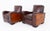 Impressive pair of Art Deco walnut and leather club chairs Classic Art Deco design with bold geometric form Period art...