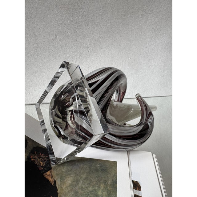 Beige Smoky Amethyst Sommerso Murano Glass Sculpture with White Ribbon, Italy, 1970s For Sale - Image 8 of 15