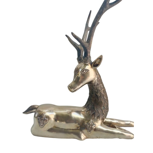 Metal Midcentury Vintage Hollywood Regency Large Solid Brass Stag Deer Gazelle Figurine Sculpture For Sale - Image 7 of 11