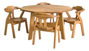 French Octagonal Oak Dining Table with Four Chairs, 1960s