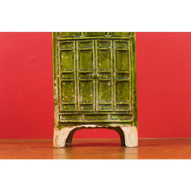 Asian Early 21st Century Chinese Ming Dynasty Period Green Glazed Miniature Armoire with Bracket Feet For Sale - Image 3 of 13