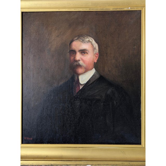 Wood Early 20th Century Antique Oil Portrait For Sale - Image 7 of 13