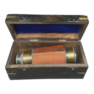 Early 20th Century Hexagonal Telescope With Wooden Case – 18.1" Brass & Wood Spyglass