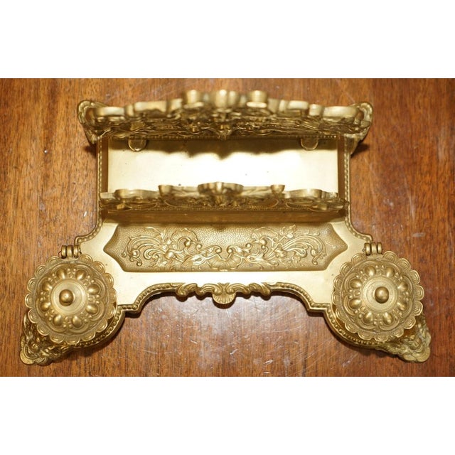 French Baroque Repousse Gilt Brass Inkwell Letter Stand with Cherubs, 1900s For Sale - Image 9 of 18