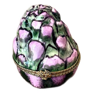 Vintage Limoges France Hand-Painted Porcelain Artichoke Trinket Box For Sale