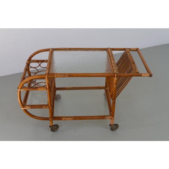 Danish Bamboo and Rattan Bar Cart, 1950s For Sale - Image 6 of 18