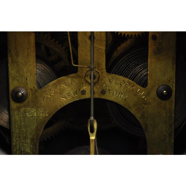 Antique Ansonia Black Mantel Clock With Bronze Coated Columns and Claw Feet For Sale - Image 10 of 14