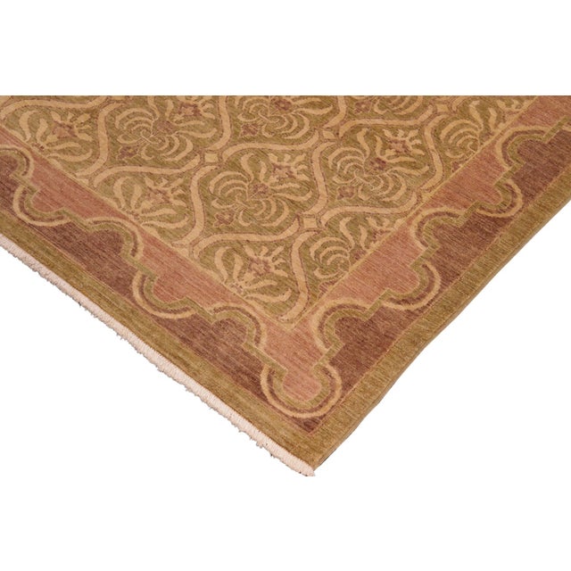 Shabby Chic Ziegler Green Brown Hand-Knotted Wool Rug - 7'8'' X 10'0'' For Sale - Image 4 of 8