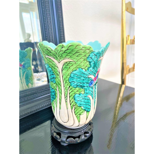 Chinese Famille Verte Cabbage Leaf Porcelain Vase / Bok Choy Vase With