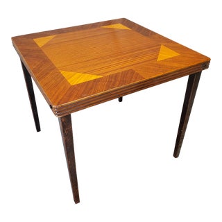 Early 20th Century Wood Marquetry Folding Card Table For Sale