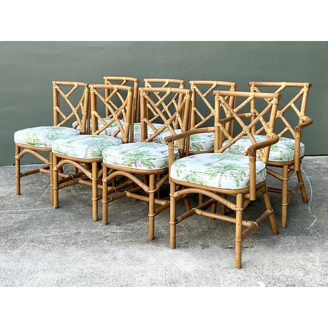 Late 20th Century Vintage Chinese Chippendale Dining Chairs in Manuel Canovas Palm Print - Set of 8 For Sale - Image 5 of 12