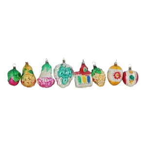 Midcentury Mercury Glass Ornaments, Set of 8