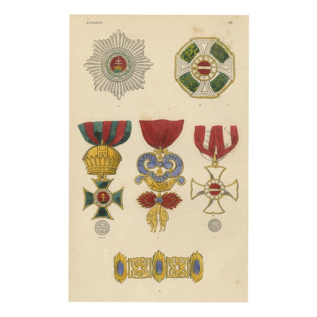 Plate III Orders of Austria, Golden Fleece and Saint Stephen, 1844 For Sale