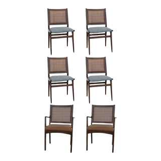 Set of 6 Swedish Dining Chairs Attributed to Karl Erik Ekselius in Teak and Cane For Sale