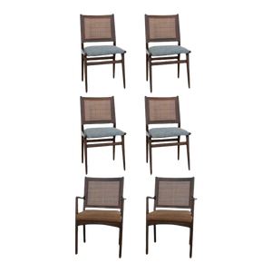 Set of 6 Swedish Dining Chairs Attributed to Karl Erik Ekselius in Teak and Cane